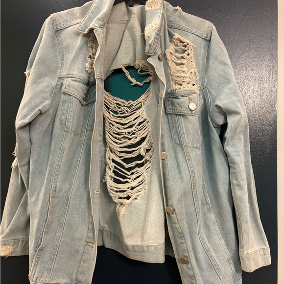 Fashion Nova Jackets & Blazers - Distressed Light Blue Denim Jacket